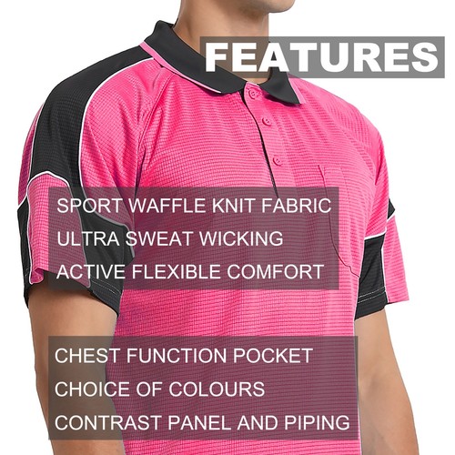 Mens Panel Polo Shirt with chest pocket, Shor Sleeve Black Blue Green Grey - Picture 39 of 111