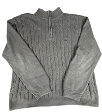 Chaps Mens XL Gray Cable Knit 1/4 Zip Sweater Cotton Pullover Classic Fit