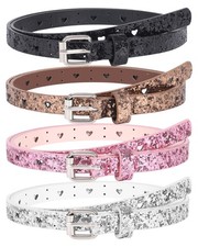 Belt for Girls,4 Pcs Shiny Belts Durable PU Leather Metal Buckle Heart Circle...