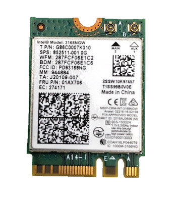 HP T530 ThinClient WiFi Card/Antenna Intel Model:3168NGW Wireless Duel-AC 3168