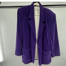 Vintage Elisabeth Liz Claiborne Purple Corduroy Blazer Jacket Womens 14