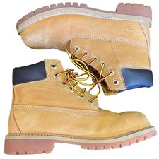Timberland Kids 6" Premium Boots Size 2 Wheat Nubuck Leather Lace Up Shoes 12709