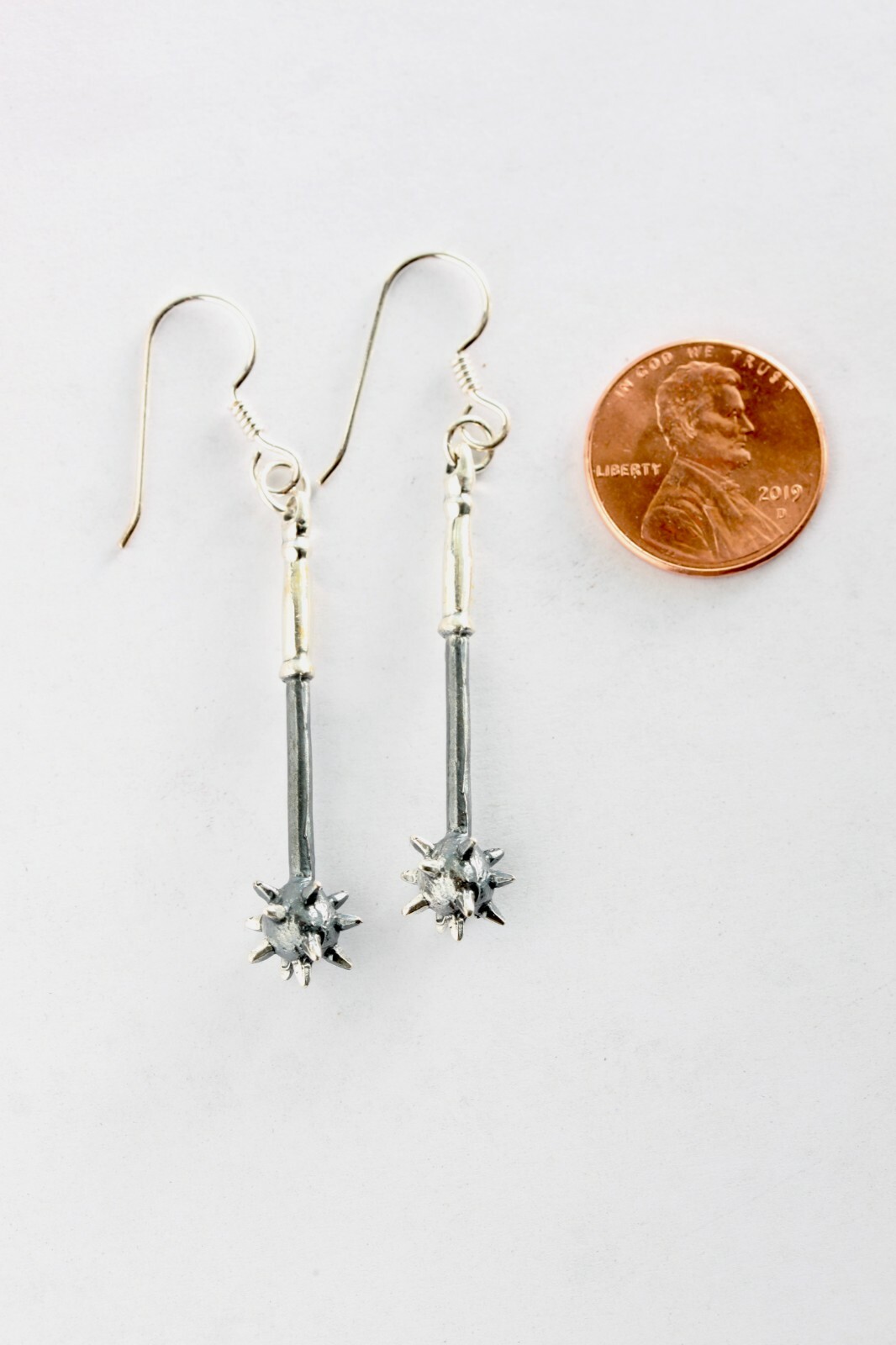 Mace earrings. Hand made in sterling silver. Dark patina. eBay