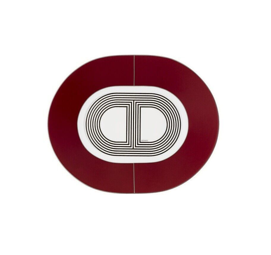 NEW HERMES RALLYE 24 PAIR OF SMALL OVAL PLATES RED #P032207P BRAND