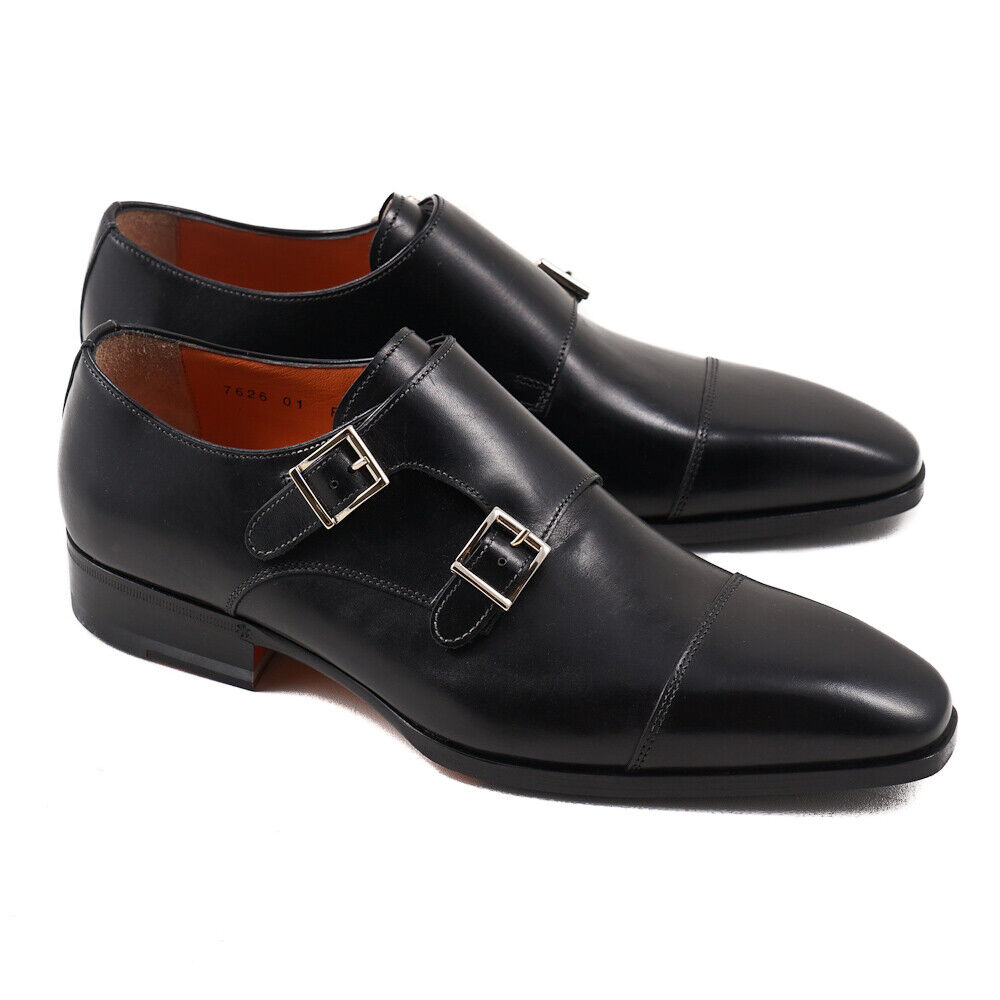NIB $895 SANTONI Black Double Buckle Monk Strap Dress Shoes NIB $895 SANTONI Black Double Buckle Monk Strap Dress Shoes