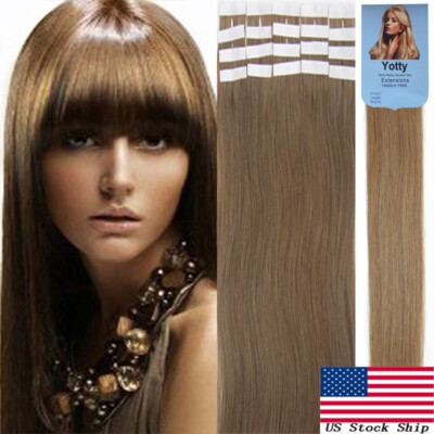 Tape In Russian Remy Human Hair Extensions Skin Weft Balayage Blonde Thick 60PCS