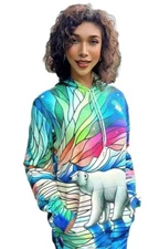 Amiala Graphic Art Polar Bear Stained Glass Hoodie Sweatshirt Unisex M L XL Blue