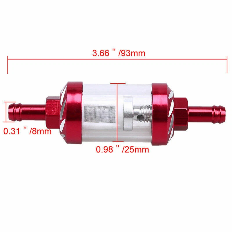 Filtro de Combustible Universal Fit 8mm 5/16" Línea de Combustible Moto Rojo Aluminio Plástico Foto 4 de 4