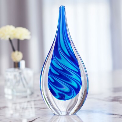 Hand Blown Swirl Wave Tear Drop Sommerso Art Glass Sculpture 8.5'' Tall 