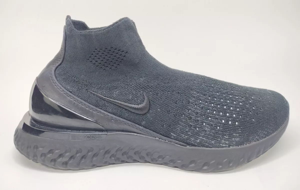 Nike Rise React Flykint Women Sz 7.5 Triple Black Slip On Running