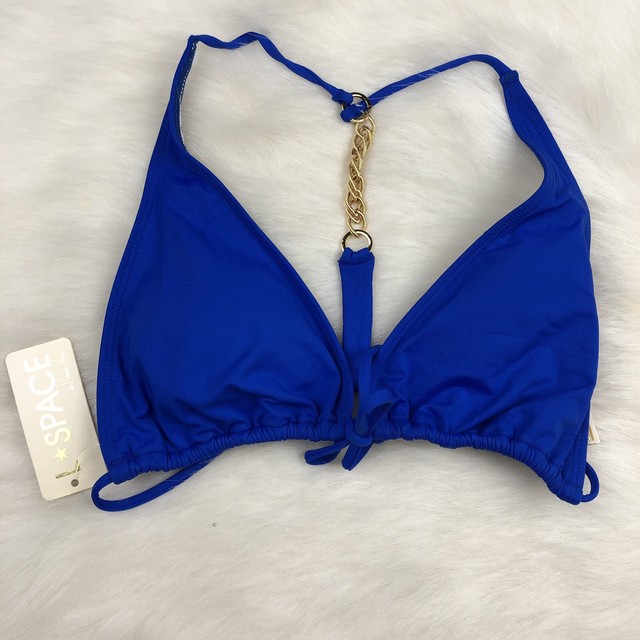 L Space Bikini Top Xl Blue Gold Tone Chain Racerback Triangle