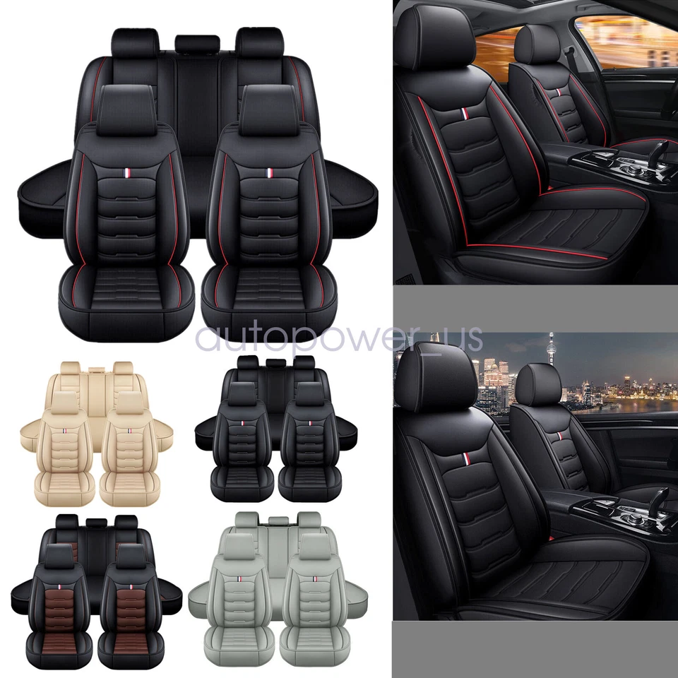 For TOYOTA Leather 5 Seats Car Seat Cover Front Rear Full Set Cushion Pad - Image 2 of 4