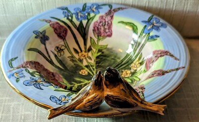 BLUE SKY CLAYWORKS CORP ''THE ROBINS SONG'' 2002 LARGE BOWL HEATHER GOLDMINC BIRDS