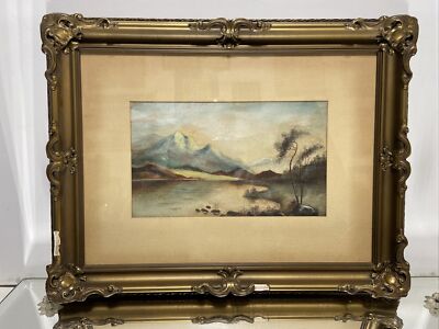 VTG. Painting Watercolour Landscape Gold Gilded Picture Frame Early 20th C.