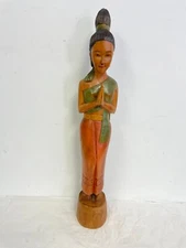 Beautiful Painted Large Eastern/Thailand Folk Art Carved Wood Thai Lady 20" H