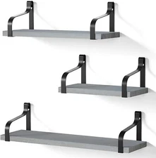 Love-KANKEI Wall Mounted Rustic Wood Floating Shelves 3 Pieces - Weathered Grey