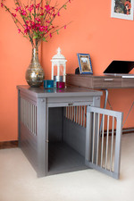 Dog Crate End Table Pet Kennel House Furniture Gray Small