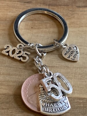 50th Birthday 🎁 Polished 1975 Coin Charms On Keyring In Gift