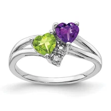 Silver Rhodium Amethyst & Peridot Diam. Ring QR5835