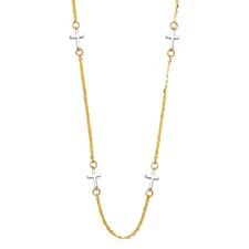 Ioka - 14K Two Tone Gold Plain Cross Charms Chain Necklace - 17+1"