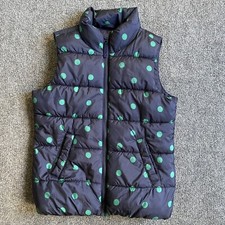 Old Navy Quilted Vest Youth Girs Size Large 10-12 Blue Polka Dot Fleece Lined