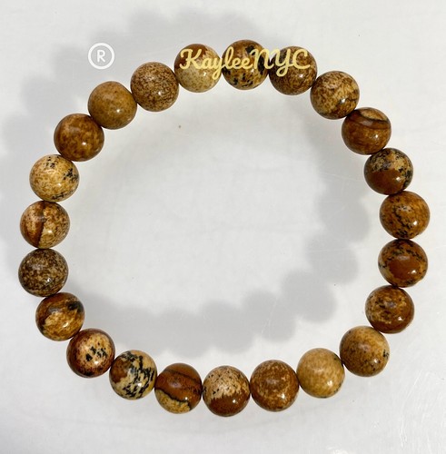 Wholesale Lot 6 Pcs Natural Picture Jasper 8mm 7.5” Crystal Stretch Bracelet - Picture 3 of 3
