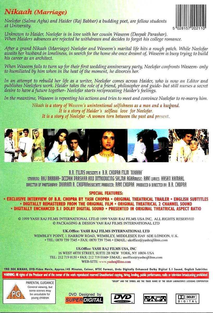 NIKAAH RAJ BABBAR SALMA AGHA NEW BOLLYWOOD DVD ENGLISH