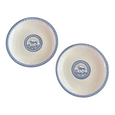 Folkcraft Stoneware Blue Pastures Blue White Hand painted Cow Salad Plates 7.75”