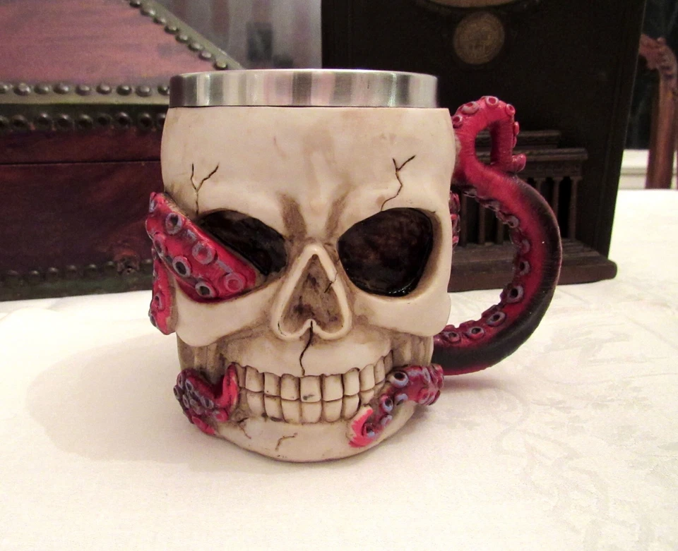 Calavera y pulpo de acero inoxidable con tentáculos 16 OZ taza de café / jarra de cerveza Foto 2 de 4