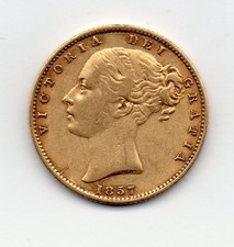 1857 Gold Sovereign, Victoria young head, partially unbarred A