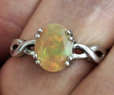 Ethiopian Faceted Multicolored Opal Rhodium Over Sterling Ring 0.93 CTW SZ 8