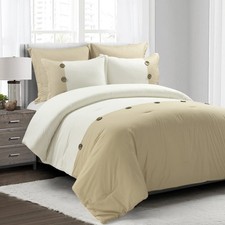 Linen Button Comforter Set, 5 Piece Set King, Linen - King Bedding Set - King...