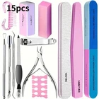 15PCS Nail Art Kit 100/180 Grit Files Buffer Cuticle Nipper Manicure Set**