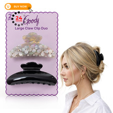 Goody SlideProof Large Claw Clips, 2 Count Pack of 1 , Gray Flowers Black