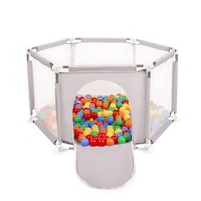 Baby Playpen, Play Yard, Hexagonal, Grey, including 20 Balls