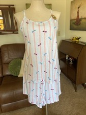 Rae Dunn sz Large 2pc Cami  Shorts Pajama Set Blue  Pink Stripe Sunglasses NEW