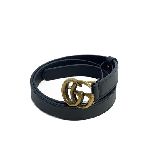Used GUCCI◆Double G/Belt/Leather/BLK/Plain/Ladies/409417//