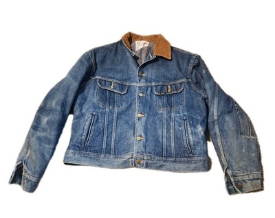Vintage Lee Storm Rider Denim Jacket Sz 48 Blanket Lined USA Western Distressed