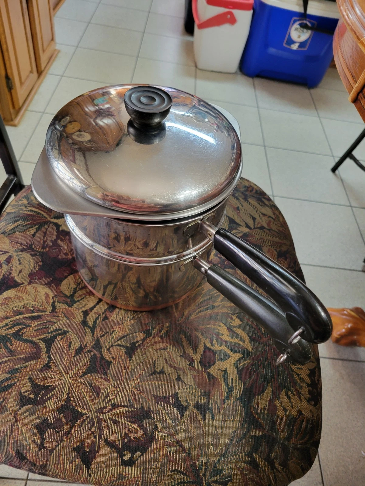 Revere Ware Stainless Steel Copper Clad 3 Qt Saucepan Insert, Strainer 4 PC Set