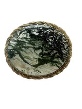 Large Antique MOSS Agate brooch, mid Victorian, black green, ca. 1850, mourning