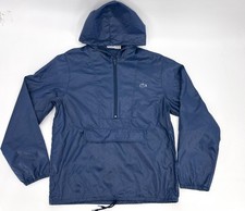 Vintage Izod Lacoste Jacket Mens XL Blue Nylon Hooded Anorak 1/4 Zip Pullover