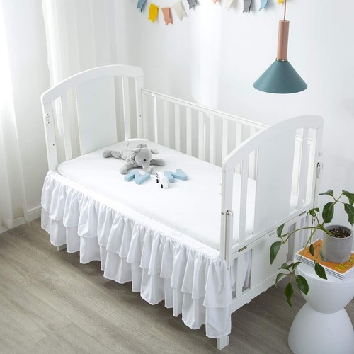 White Ruffled Crib Bed Skirt Double Layer Nursery Toddler Dust Ruffle Bedding... - Picture 3 of 7