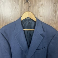 Stafford Blazer Jacket Mens 46R Blue Solid Polyester Worsted Wool Gold Buttons