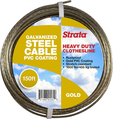 150 Feet Clothesline Outdoor Heavy Duty Galvanized Wire Steel Cable, Gold PVC Co