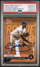2020 BREWERS Devin Williams signed card Rookie Topps NOW #AW02-B PSA 8 AUTO 10