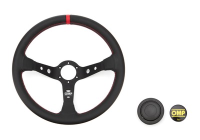 OMP RACING, INC. Corsica Steering Wheel Black and Red Leather- OD0-1956-073