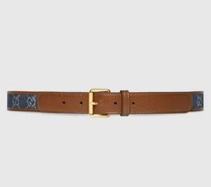 Ceinture Gucci GG Jacquard en denim et cuir neuve avec étiquette marron marine taille 75/30 taille