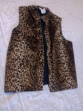 Linda Deno Leopard Print Women's Vest L Made In USA vtg