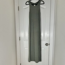Express Womens Small Green Black Striped Racerback Maxi Dress Keyhole Sleeveless