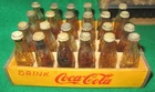 vintage very rare authentic miniature Coca-Cola bottles & wood crate carrier